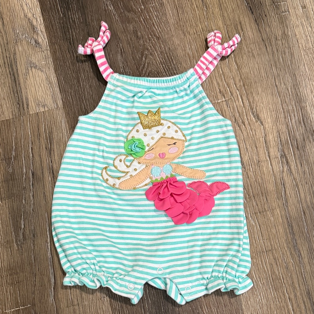 Muskie Striped Aqua and Pink Mermaid Romper